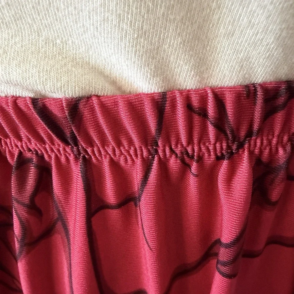 Maya Kern Hands Skirt L XL Red Black Circle Midi Pockets Elastic Waist Retro